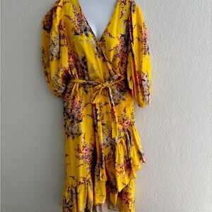 Kobi Halperin Yellow Floral Wrap Dress